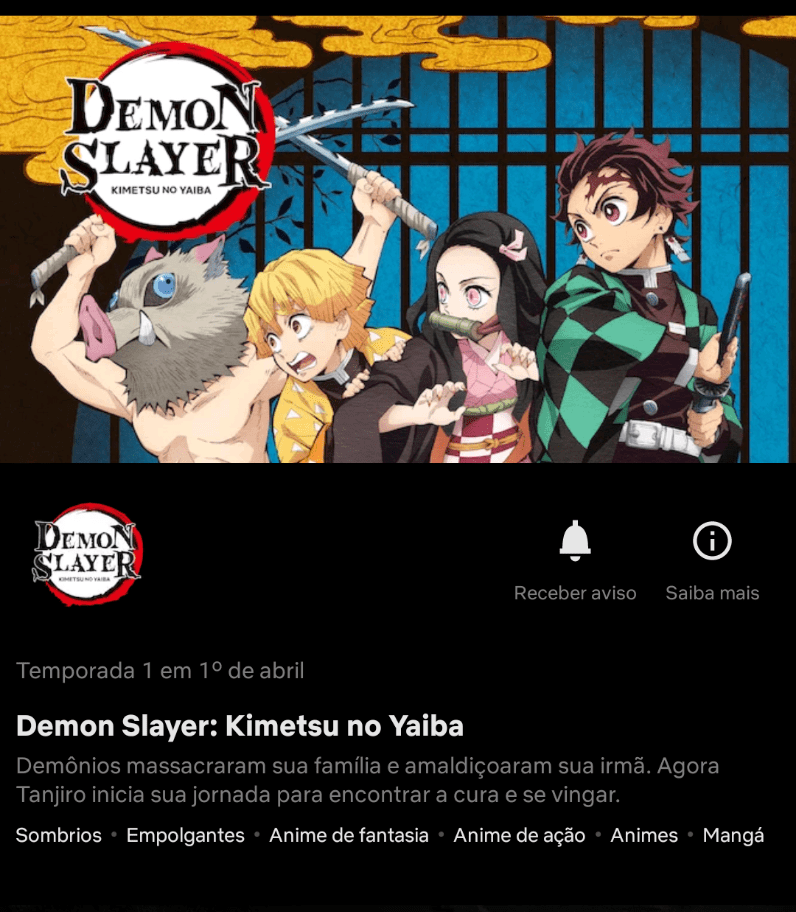 Demon Slayer: Kimetsu no Yaiba na Netflix em Abril - Manga Livre RS